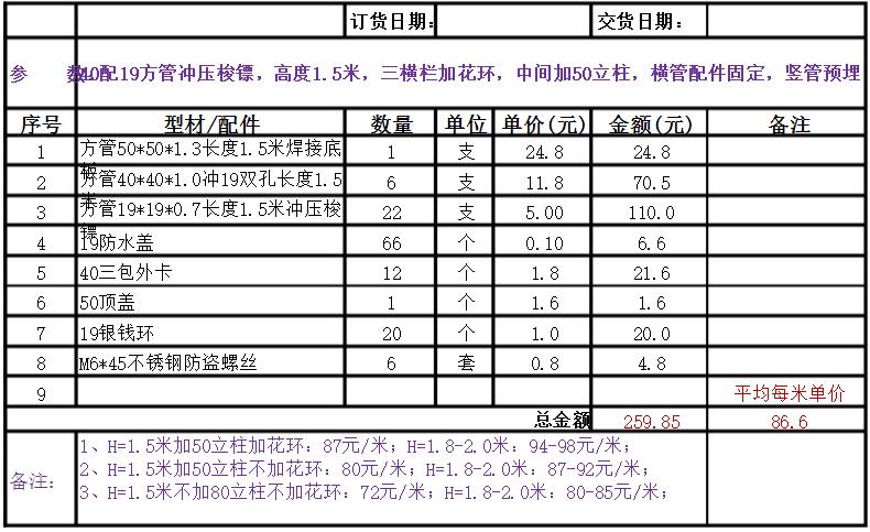 锌钢围栏价格单